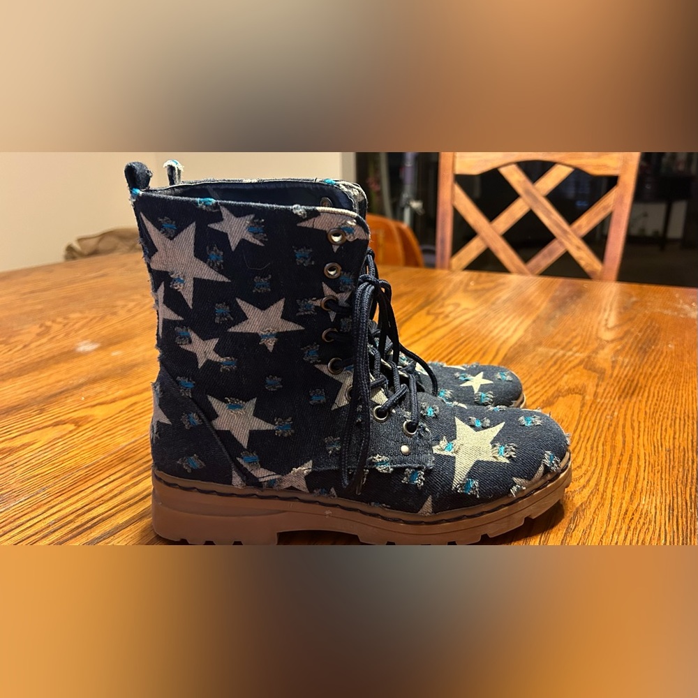 Girls distressed denim boots